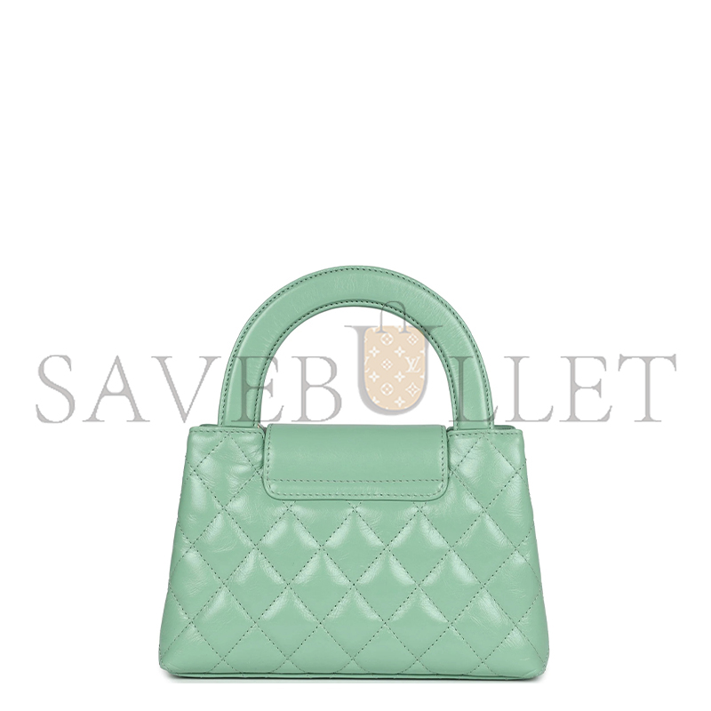 CHANEL KELLY SHOPPER LIGHT GREEN SHINY AGED CALFSKIN BRUSHED GOLD HARDWARE AS4416 (19*13*7cm)